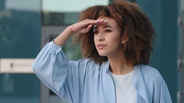 Female Portrait Outdoors Afro American African Young Girl Puzzled Ethnic Woman with Serious alt