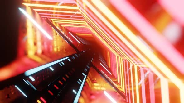 Fly Through Mirror Designs Form Tunnel Technology Cyberspace with Neon Glow alt