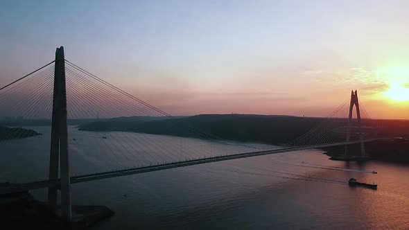 Yavuz Sultan Selim Bridge Drone Video on Sunset
