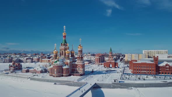 Aerial View Of The Kremlin And The Cathedral In Winter Yoshkar Ola alt