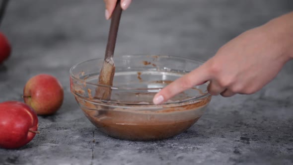 Mixing Chocolate Cake Brownies Batter in Bowl