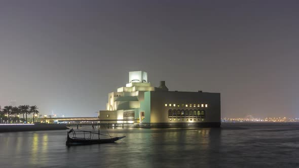 Beautiful Museum of Islamic Art Night Timelapse Hyperlapse in Doha Qatar alt