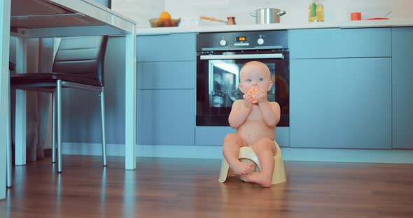 Toddler Girl Sitting on a Potty at Home alt