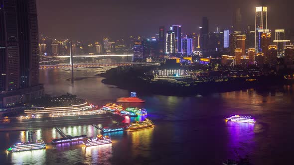 Chungking Yangtze and Jialing Confluence in China Timelapse alt