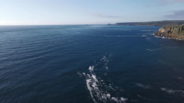 Aerial view over the Atlantic Ocean. Slow motion.