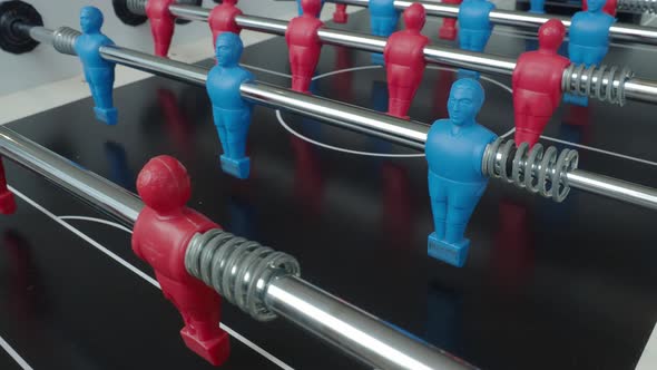 Table foosball soccer. Sport team football players game. Table football for stand game playing.