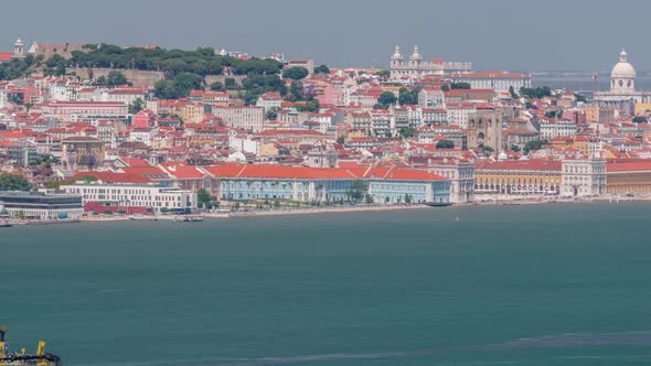 Panorama of Lisbon Historical Centre Aerial Timelapse Viewed From Above the Southern Margin of the alt
