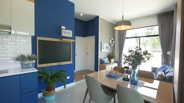 Beautiful Blue Coloured Home Decoration/ Living Area and Dining Area alt