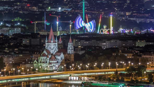 Aerial Panoramic View Over Vienna City with Skyscrapers Historic Buildings and a Riverside Promenade alt