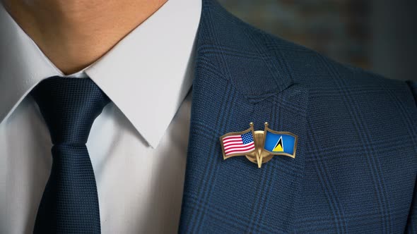 Businessman Friend Flags Pin United States Of America Saint Lucia alt