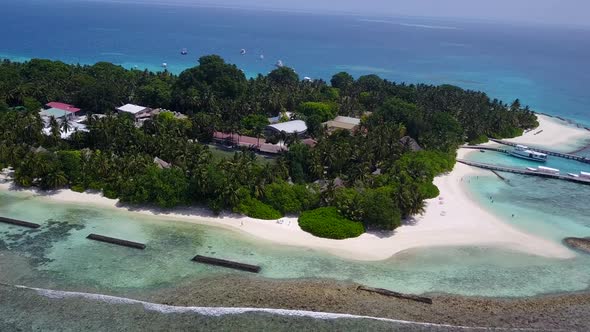 Aerial drone scenery of resort beach voyage by blue ocean and sand background alt