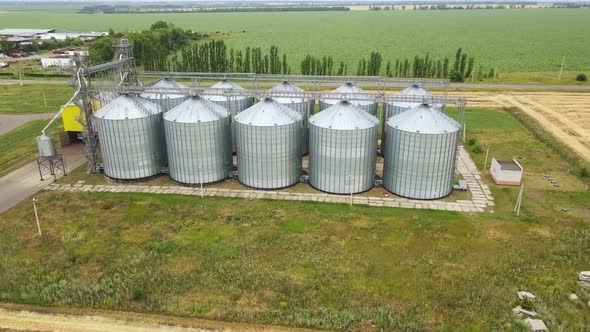 Aerial View of Agricultural Land and Grain Silo alt
