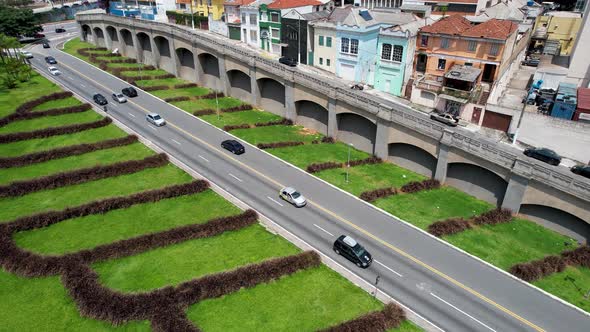 Intersection East Radial highway road and May 23 Avenue at downtown Sao Paulo alt