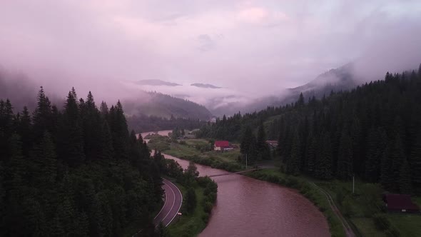 Sunset Rainy Mood Drone Mountain