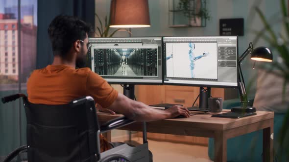 Handicapped 3D Designer Working at Home alt