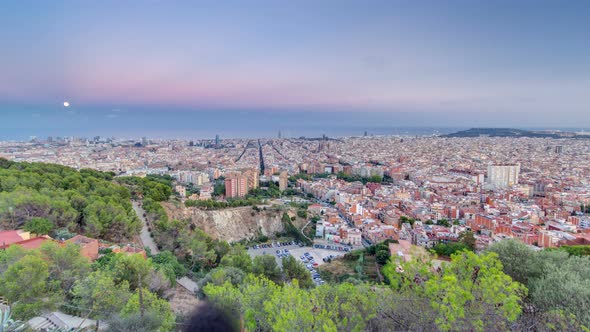 View of Barcelona Day To Night Timelapse, the Mediterranean Sea, The Tower Agbar and The Twin Towers alt