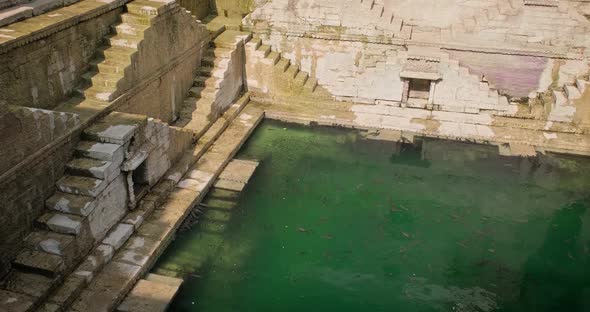 Water Storage Inside Toorji Ka Jhalra Baoli Stepwell - One of Water Sources in Jodhpur, Rajasthan alt