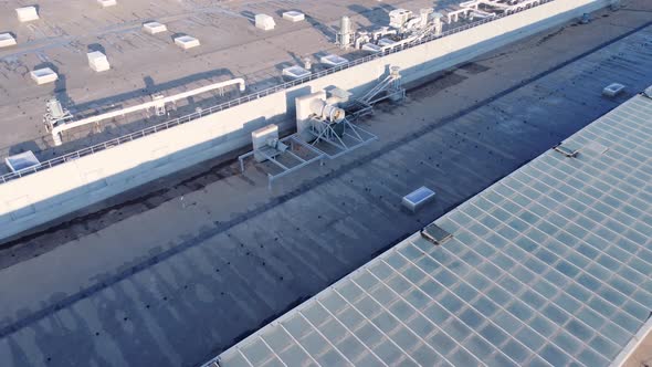 Aerial view of roof equipment and windows.