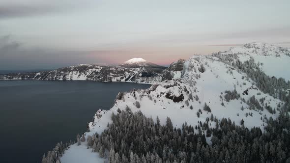 Aerial shot of Crater Lake with Mazama volcano in the background, Oregon, USA alt