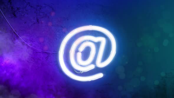 Neon blue at sign illuminated dark marble wall, looped switch alt