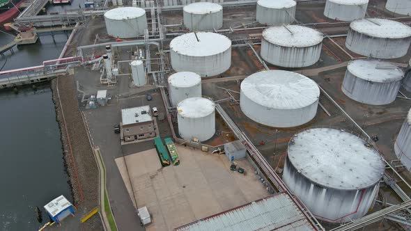 Aerial View Oil Refinery with a Large Oil Storage Tank alt