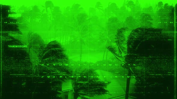 Glowing Green Digital Display Surveillance Camera Storm Footage Loop