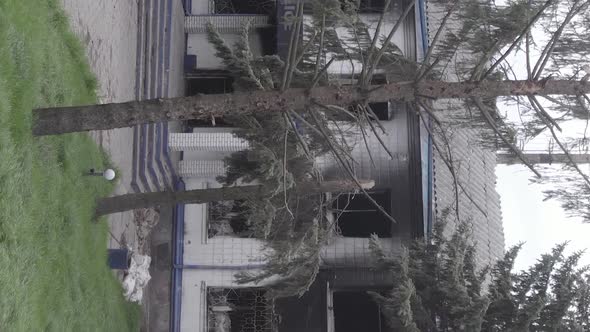 Vertical Video of a Destroyed Police Station During the War in Ukraine alt