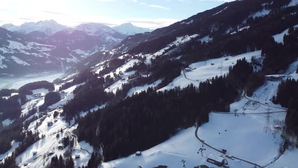 Kaltenbach Hochfugen Drone Flyover the Mountains and Skiing Village