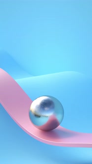 A loopable 3d render animation of ball sliding, metallic, pink and blue colors. Vertical background alt