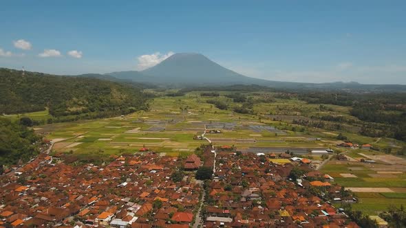 Mountain Landscape Farmlands and Village Bali Indonesia alt