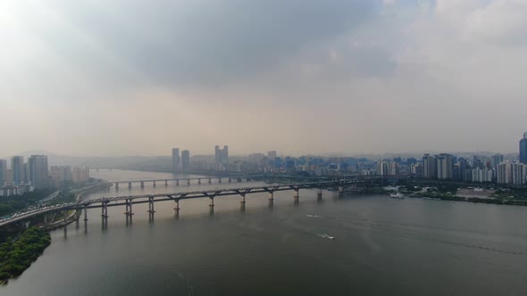 Seoul City Han River Bridge Traffic