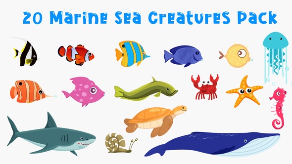 20 Aquatic Creatures Pack - Cartoon Animation