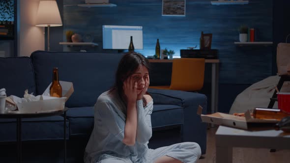 Woman Holding Head in Hands Feeling Desperate Having Mental Problems alt