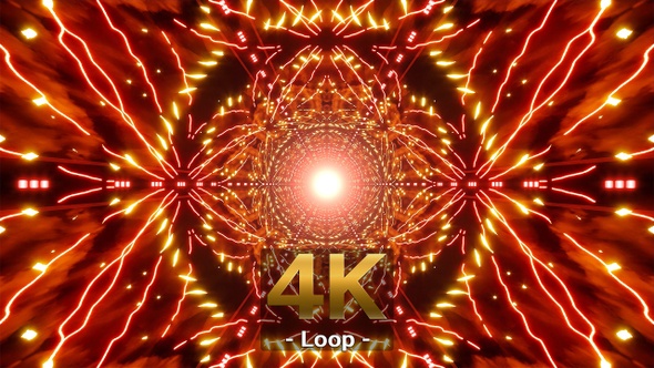 Glowing Flower Geometric Line Art on the Sparkling Red Tunnel VJ Loop alt