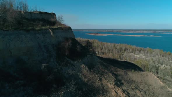 Abandoned Clay Quarry with Unusual Relief Near River Dnipro. Aerial Top View