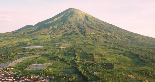 aerial view of the countryside and plantations in the wonosobo region of indonesia mountain sindoro alt