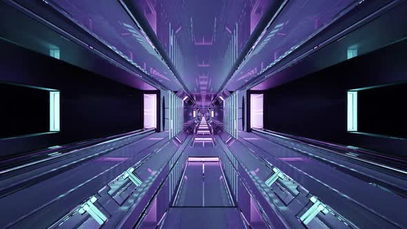 A 3D Illustration of  FHD 60 FPS Interior of Illuminated Sci Fi Tunnel