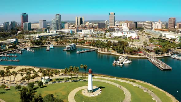 Drone flight around lighthouse in Long Beach California alt