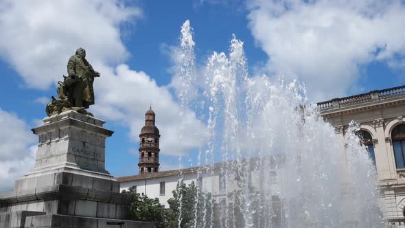 The Gambetta monument and fountain in Cahors, Lot department, the Occitan, France alt