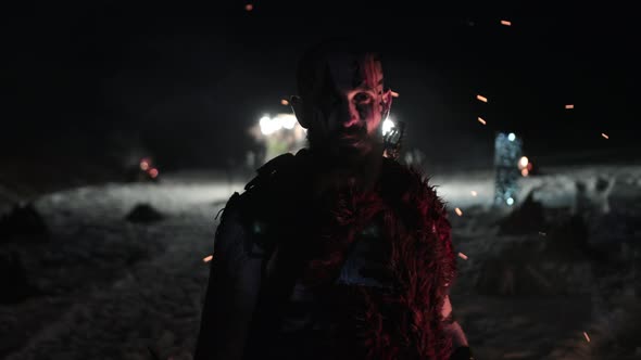 Viking is a Brutal Male Warrior of Dangerous Appearance Waiting for Enemy Fire alt