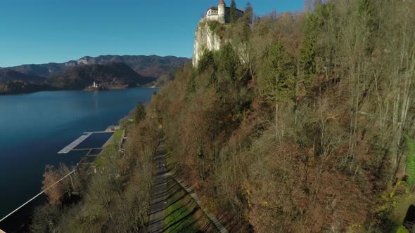Aerial view of a road near Bled castle