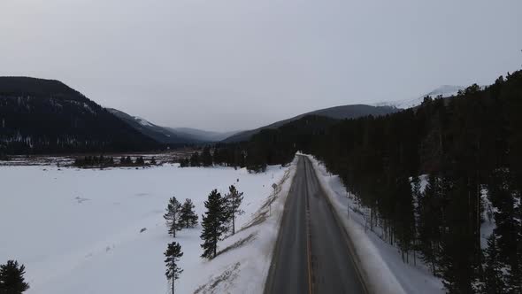 Lonely Highway in Winter 4k drone alt