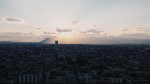 Drone Flight Over the Center of Turin in Italy