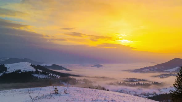 Foggy Morning in the Winter Mountains
