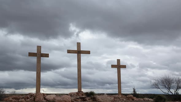 Three Christian Crosses with Storm Clouds Timelapse Zoom In