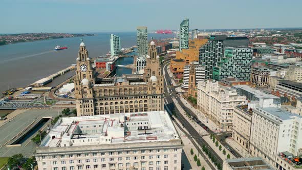 Flight Over the City of Liverpool with the Three Graces  Travel Photography alt