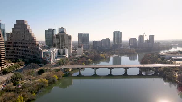 Austin City in 2021, aerial footage of the downtown district. Austin, Texas alt