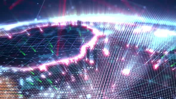 digital globe is presented in the form of a hologram emitting a light effect alt