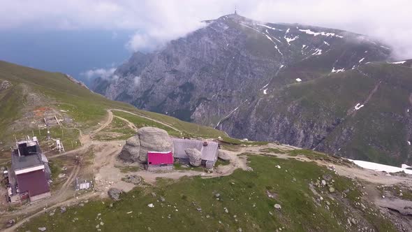 Drone aerial shot Landscape view of bucegi mountains. Babele rocks Geological shapes footage Wonderf alt