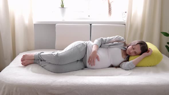 Pregnancy Motherhood People Expectation Concept Happy Tired Sleepy Pregnant Woman Touching Her Tummy
